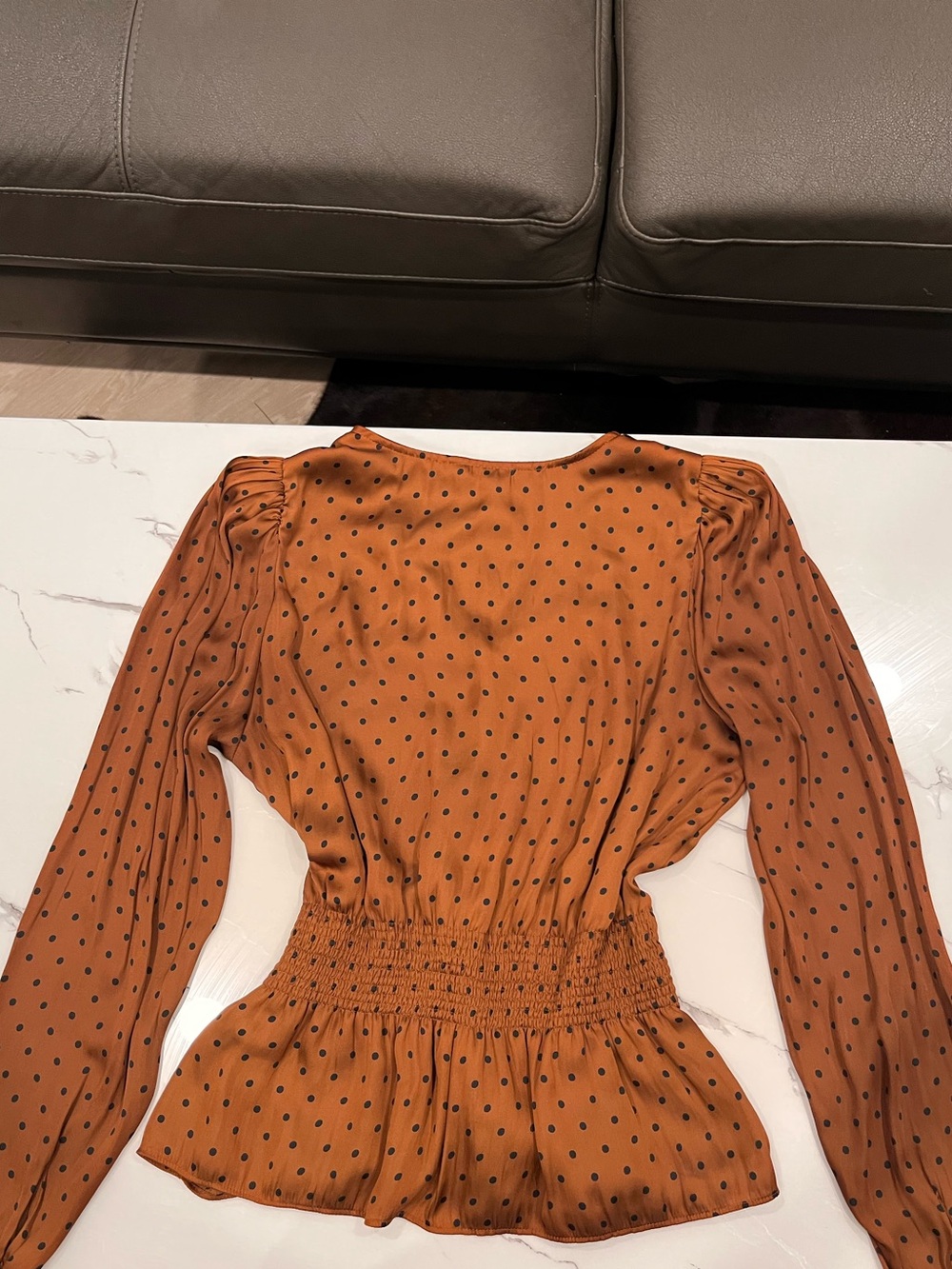Vintage hazelnut satin polka dot blouse - Picture 5 of 7